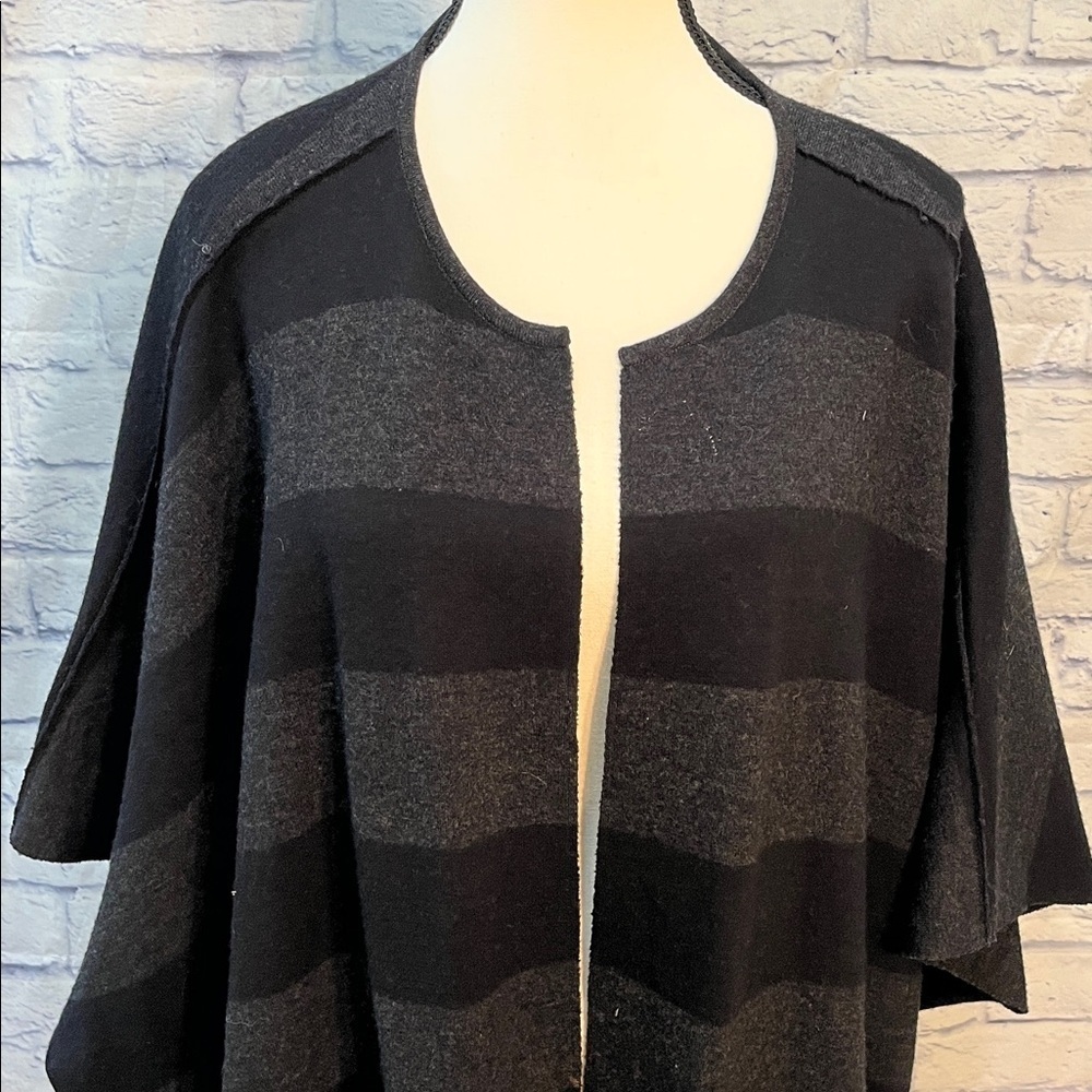 Eileen Fisher Reversible Merino Wool Poncho Cape Ruana Sleeves Open Front